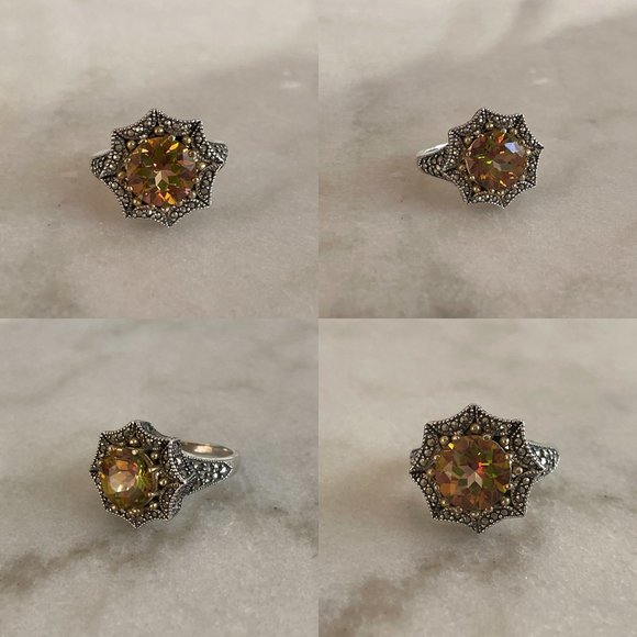 Vintage 925 Sterling Silver Mystic Topaz Ruby Garnet Marcasite Rings Cocktail - Picture 1 of 5
